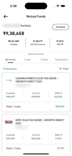 Vijya Capital account management and investor profile screen